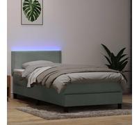 QJBSAVVA Letto a molle, 90 x 210 cm, in velluto, grigio chiaro, con LED e materasso a molle insacchettate, testiera regolabile in altezza, per camera da letto e camera d'albergo