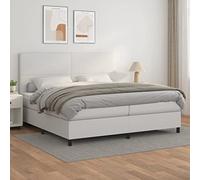 QJBSAVVA Letto a molle bianco in ecopelle 200 x 200 cm, 2 materassi + topper, testiera regolabile in altezza, comfort medio, moderno letto matrimoniale per camera da letto e camera degli ospiti