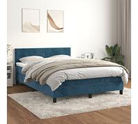 QJBSAVVA Letto a molle, blu scuro, in velluto, 140 x 200 cm, con materasso e topper, testiera regolabile in altezza, con molle insacchettate, durezza media, per camera da letto, camera dei ragazzi