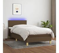 QJBSAVVA Letto a molle con LED, 90 x 200 cm, marrone scuro, letto singolo, con molle insacchettate, testiera regolabile in altezza, design moderno per ospiti o camera dei ragazzi