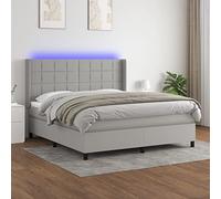 QJBSAVVA Letto a molle con materasso a LED, 180 x 200 cm, grigio chiaro, tessuto robusto, testiera regolabile in altezza, per camera da letto e camera dei ragazzi