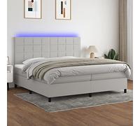 QJBSAVVA Letto a molle, grigio chiaro, 200 x 200 cm, con LED e materasso, testiera moderna regolabile in altezza, tessuto resistente e nucleo a molle insacchettate per un sonno riposante in camera da