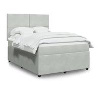 QJBSAVVA Letto a molle grigio chiaro velluto 140 x 190 cm con LED e materasso, testiera regolabile in altezza, robusta doppia cornice per camera da letto moderna, camera degli ospiti e camera dei