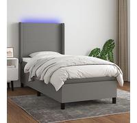 QJBSAVVA Letto a molle, grigio scuro, singolo, 100 x 200 cm, con LED e materasso, set testiera regolabile in altezza, design moderno, per camera da letto, ragazzi, camera degli ospiti