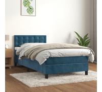 QJBSAVVA Letto a molle in velluto blu scuro, 100 x 200 cm, con materasso e topper, testiera regolabile in altezza, supporto medio, per camera dei ragazzi e degli ospiti, comfort durante il sonno