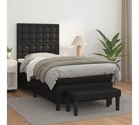 QJBSAVVA Letto a molle, nero, 100 x 200 cm, in ecopelle, con materasso e panchina, testiera regolabile in altezza, design moderno, per camera da letto, camera degli ospiti e camera dei ragazzi