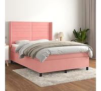 QJBSAVVA Letto a molle rosa, 140 x 190 cm, in velluto con materasso a molle insacchettate, testiera regolabile in altezza, 193 x 147 x 118/128 cm, design moderno per camera da letto e camera dei