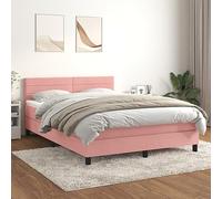 QJBSAVVA Letto a molle rosa, 140 x 200 cm, in velluto con materasso e topper, 203 x 144 x 78/88 cm, testiera regolabile in altezza, design moderno per un sonno confortevole in camera da letto
