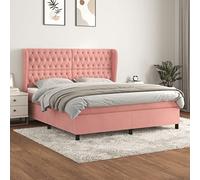 QJBSAVVA Letto a molle rosa 180 x 200 cm con materasso a molle insacchettate e testiera regolabile in altezza, rivestimento in velluto massiccio, design moderno per camera da letto e camera degli