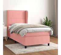 QJBSAVVA Letto a molle rosa velluto 100 x 200 cm con testiera regolabile, materasso a molle insacchettate, per camera dei ragazzi, camera degli ospiti, studio singolo