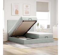 QJBSAVVA Letto a pouf in velluto, 160 x 200 cm, grigio chiaro, con materassi a molle insacchettate e topper, 203 x 160 x 118/128 cm, sistema idraulico, per camera da letto e camera degli ospiti