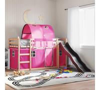QJBSAVVA Letto a soppalco per bambini con scivolo, rosa, antracite, 80 x 200 cm, in legno massello, per camera dei ragazzi, letto da gioco per piccoli spazi