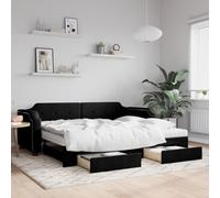 QJBSAVVA Letto giornaliero allungabile 90 x 190 cm, nero con 2 materassi e cassetti, divano letto matrimoniale, 213 x 192,5 cm, robusto telaio in legno e metallo per soggiorno, camera dei ragazzi