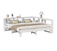 QJBSAVVA Letto matrimoniale 200 x 200 cm, in legno massello bianco con rete a doghe e scaffale, testiera a forma di L, salvaspazio per camera dei ragazzi, camera degli ospiti o camera da letto