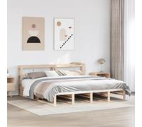 QJBSAVVA Letto matrimoniale in legno massello 180 x 200 cm, non trattato con ripiani e rete a doghe 219 x 186 x 82 cm