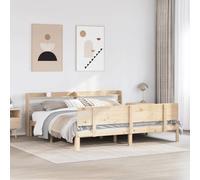 QJBSAVVA Letto matrimoniale in pino massiccio, 200 x 200 cm, con testiera, ripiani e rete a doghe, letto in legno senza materasso, design rustico, autoportante per camera da letto, camera degli ospiti