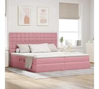 QJBSAVVA Letto matrimoniale rosa, 200 x 200 cm, con strisce luminose a LED e spazio di archiviazione, testiera in velluto, design moderno, con sollevamento idraulico, durevole, per camera da letto