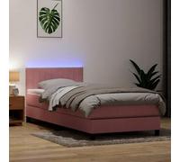QJBSAVVA Letto singolo a molle, 80 x 220 cm, in velluto rosa, materasso e LED, set completo, testiera regolabile in altezza, design moderno, per camera dei ragazzi, camera degli ospiti
