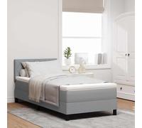 QJBSAVVA Letto singolo a molle, grigio chiaro, 90 x 190 cm, con materasso e lampada a LED, altezza regolabile, rivestimento in tessuto, design moderno, per camera da letto, ragazzi, camera degli