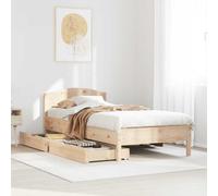 QJBSAVVA Letto singolo in legno massello di pino 75 x 190 cm, con cassetti e rete a doghe, rustico, moderno, per camera dei ragazzi e delle camere degli ospiti
