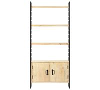 QJBSAVVA Libreria a 4 Livelli in Legno Massello Mango 80x30x180 cm | Mobile scaffale per soggiorno e ufficio dotato di 3 ripiani aperti e 2 ante in metallo per organizzare libri e decori.