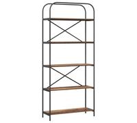 QJBSAVVA Libreria a 5 Livelli 80x30x183 cm Scaffale Legno e Acciaio | Struttura a cinque ripiani aperti per soggiorno e ufficio, realizzata con telaio in acciaio e pannelli finitura legno.