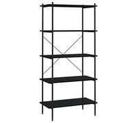 QJBSAVVA Libreria a 5 ripiani, sottile, nero, 80 x 40 x 163 cm, in acciaio e legno, design moderno, robusta, per ufficio, soggiorno, cucina, garage
