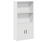 QJBSAVVA Libreria bianca 60 x 24 x 120 cm, in legno dal design moderno, con 2 ripiani e 2 scomparti dietro le porte, salvaspazio, per soggiorno, ufficio, corridoio, cucina, camera da letto