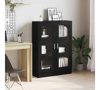QJBSAVVA Libreria con Ante in Vetro Rovere Nero 82,5x30,5x115 cm in Legno Multistrato Salvaspazio per Soggiorno Ufficio Ingresso Design Classico e Pratico