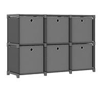 QJBSAVVA Libreria piccola in tessuto con 6 scatole, 103 x 30 x 72,5 cm, colore grigio, design moderno, robusta struttura in metallo per soggiorno, camera da letto, ufficio
