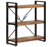 QJBSAVVA Libreria stretta 3 scomparti in legno massello riciclato e ferro, 77 x 30 x 80 cm, scaffale per soggiorno, ufficio, corridoio