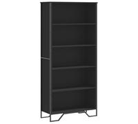 QJBSAVVA Libreria stretta 80 x 31 x 169 cm, in legno nero, con 5 scomparti, design moderno e alta stabilità come divisorio per soggiorno, ufficio, corridoio