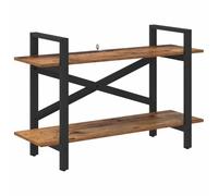 QJBSAVVA Libreria stretta in legno antico 100 x 33,5 x 64 cm con 2 ripiani, robusto materiale in legno e telaio in acciaio, design moderno industriale, scaffale per ufficio, soggiorno, corridoio
