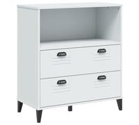QJBSAVVA Libreria VIKEN bianca, 80 x 40 x 90 cm, in legno con 2 cassetti e 1 scomparto aperto, design industriale moderno, robusto scaffale per soggiorno, ufficio e corridoio