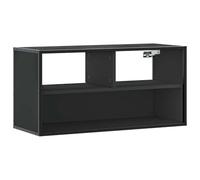 QJBSAVVA Lowboard per TV nero, 80 x 31 x 39,5 cm, legno/metallo, montaggio a parete, spazio per DVD e console, tavolo TV, credenza