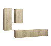QJBSAVVA Madia Ingresso Madia Soggiorno Moderna Mobile Tv Soggiorno Mobile per Tv Soggiorno - Set di Mobili Porta TV 4 pz Rovere Sonoma in Legno Multistrato per Cucina Soggiorno Camera Da Letto