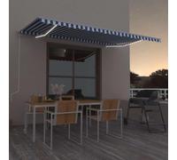 QJBSAVVA Marcatore snodato elettrico, 500 x 350 cm, blu e bianco, con sensore a LED e vento, in alluminio verniciato a polvere, protezione solare per balcone, giardino e ambienti esterni
