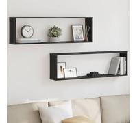 QJBSAVVA Mensole Cubo da Parete 2 Pezzi Rovere Nero 100x15x30 cm Multistrato Scaffale Portaoggetti Salvaspazio Design Funzionale per Soggiorno Camera Bagno Cucina