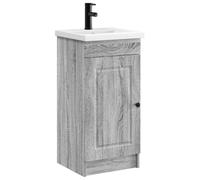 QJBSAVVA Mobile Bagno con Lavabo e Rubinetto Grigio 42x40x84,5 cm | Mobiletto salvaspazio in legno ingegnerizzato con ripiano e maniglie nere, ideale per organizzare la stanza da bagno.