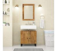 QJBSAVVA Mobile Bagno in Legno Massello Mango 62x33x58cm con 2 Scomparti Salvaspazio per Lavabo Design Naturale per Arredamento Bagno