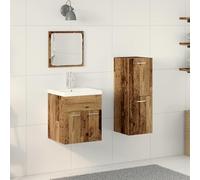 QJBSAVVA Mobile Bagno Salvaspazio 2 Pezzi in Legno Naturale con Specchio e Armadio, Finitura Antica Opaca Marrone Rettangolare per Interni