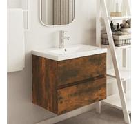 QJBSAVVA Mobile Bagno Salvaspazio con Cassetto per Lavabo Rovere Fumo in Legno Multistrato 60x38,5x45 cm Design Elegante per Bagni Piccoli