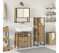 QJBSAVVA Mobile Bagno Salvaspazio in Legno Ingegnere 3 Pezzi con Design Moderno Rovere Artigianale per Bagni Contemporanei o Industriali Marrone Rettangolare