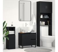 QJBSAVVA Mobile Bagno Salvaspazio Nero Legno Ingegnerizzato con 2 Cassetti e Anta, Armadio Basso 65x33x60 cm Design Moderno per Bagno Piccolo e Grande
