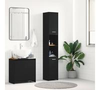 QJBSAVVA Mobile Bagno Salvaspazio Stretto con Anta Rovere Nero Legno Tecnico 30x30x183,5 cm per Organizzazione Bagno Stabile e Facile da Pulire