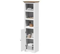 QJBSAVVA Mobile Bagno Salvaspazio Stretto e Alto con Anta, Bianco e Marrone, Legno Massello di Pino, 44x30x160 cm per Organizzazione Bagno