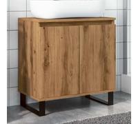 QJBSAVVA Mobile Bagno Salvaspazio Stretto in Truciolato Rovere Artigianale con Ante e Piedini Ferro 58x33x60 cm per Angolo Bagno Sotto Lavabo