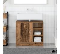 QJBSAVVA Mobile Bagno Salvaspazio Stretto Legno Antico 63x29x55 cm con 3 Ripiani e Anta, Design Rustico in Legno Massello Recuperato per Bagno e Lavanderia