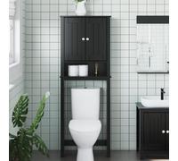 QJBSAVVA Mobile Bagno Sopra WC in Legno Massello Nero Salvaspazio 60x27x164,5 cm con 3 Ripiani per Piccoli Spazi
