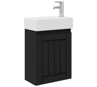 QJBSAVVA Mobile Bagno Sospeso 45,5x25,5 cm con Lavabo Ceramica e Rubinetto | Soluzione salvaspazio a parete per bagno moderno con anta reversibile porta oggetti e miscelatore per acqua calda e fredda